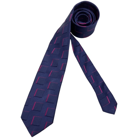 NODUS Blue/Pink Geometric Silk LUXURY Slim Tie ITALY - Picture 1 of 5